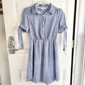Monteau blue and white striped women’s dress. Size medium.